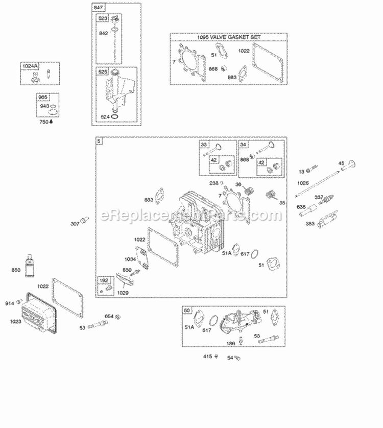 Cylinder Head Gasket Set - Valve Intake Manifold Lubrication Valves Diagram and Parts List for 31E577-0114-G1  Briggs and Stratton Engine